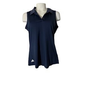Adidas Womens Sleeveless Golf Polo Shirt Navy Blue Checkered Collar Size S